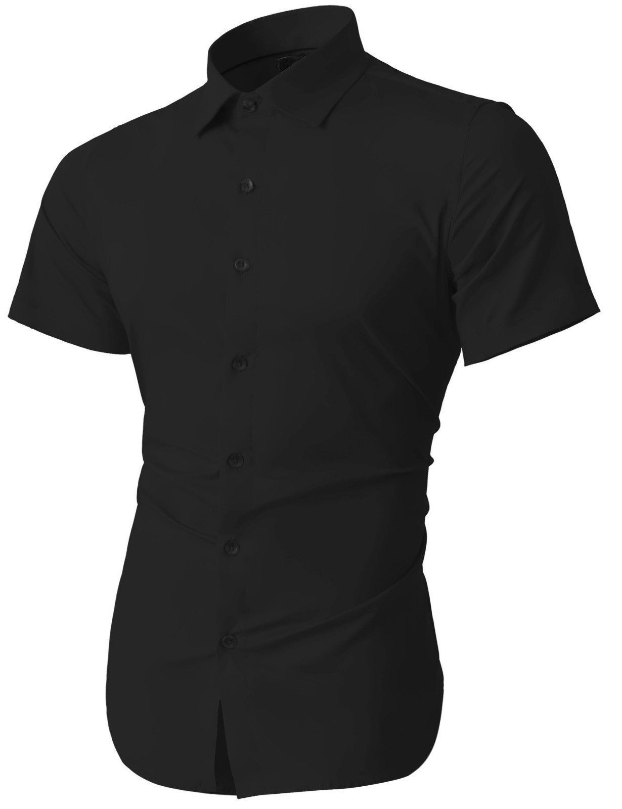 Mens SHORT SLEEVE Dress Shirts Slim Fit Button Down Solid Stretch Premium Casual
