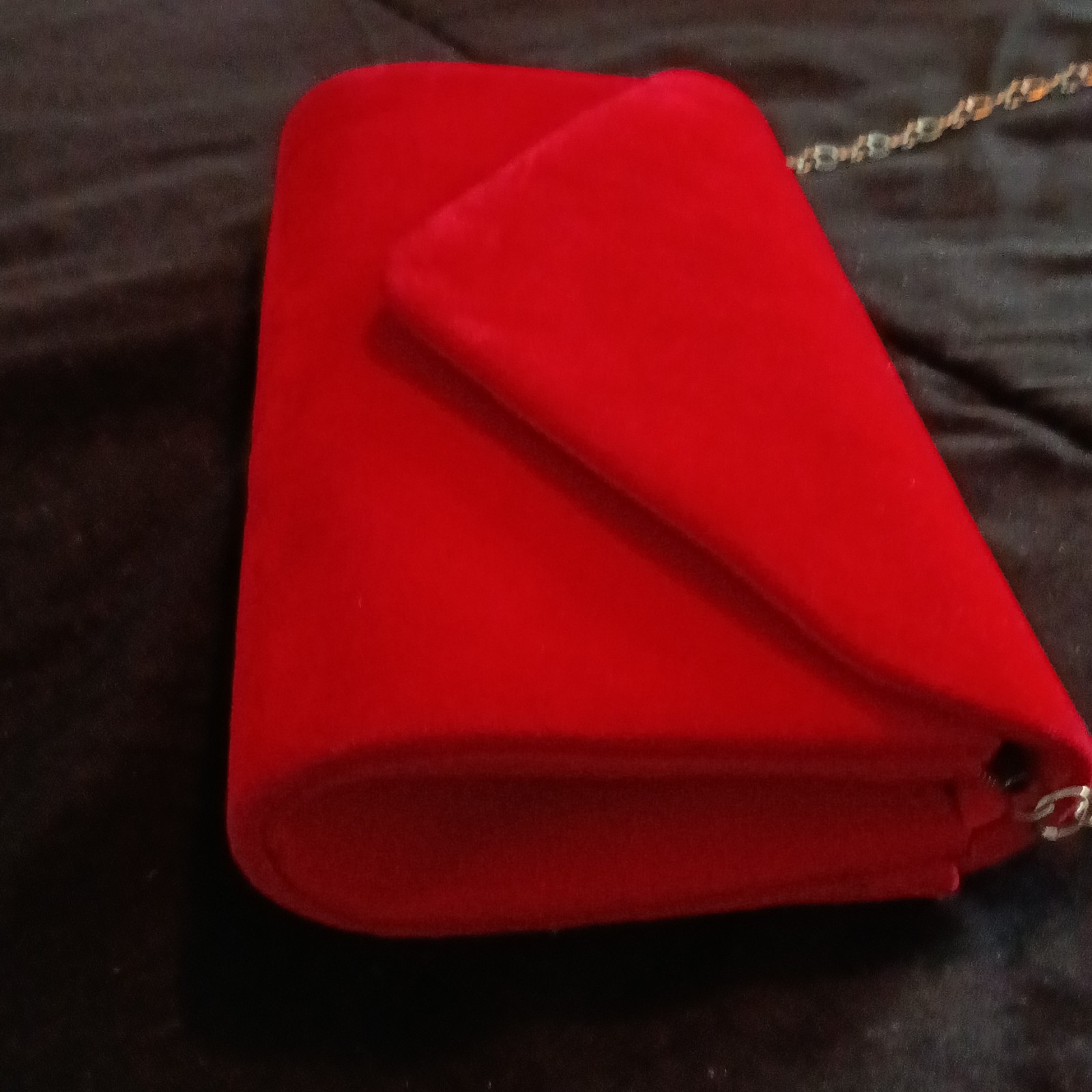 Red Envelope Clutch Purse Magnetic Closure Detachable Silver Chain Strap Lined