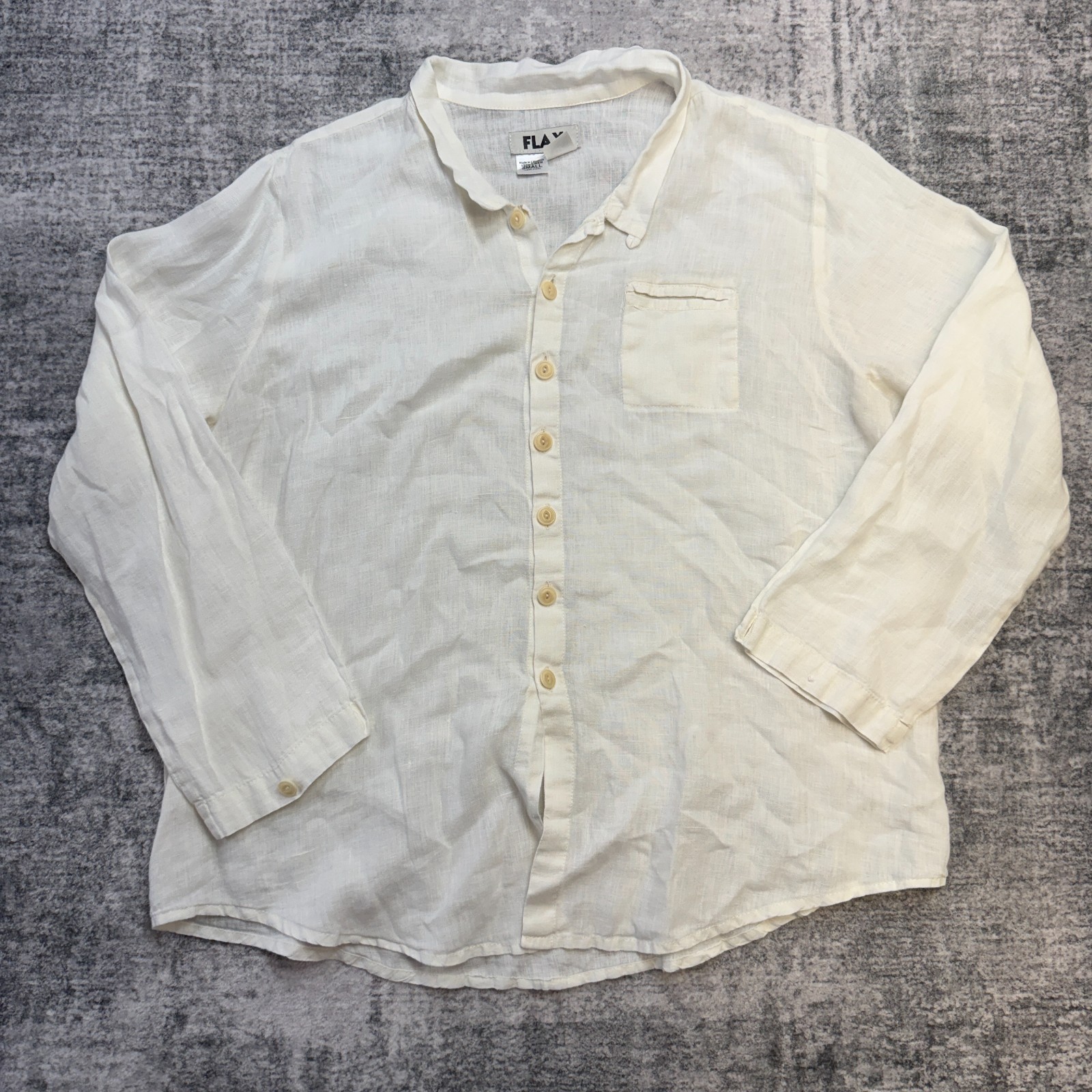 FLAX Top Womens Small White Linen Oversized Tunic Loop Collar Camp Coastal Beach