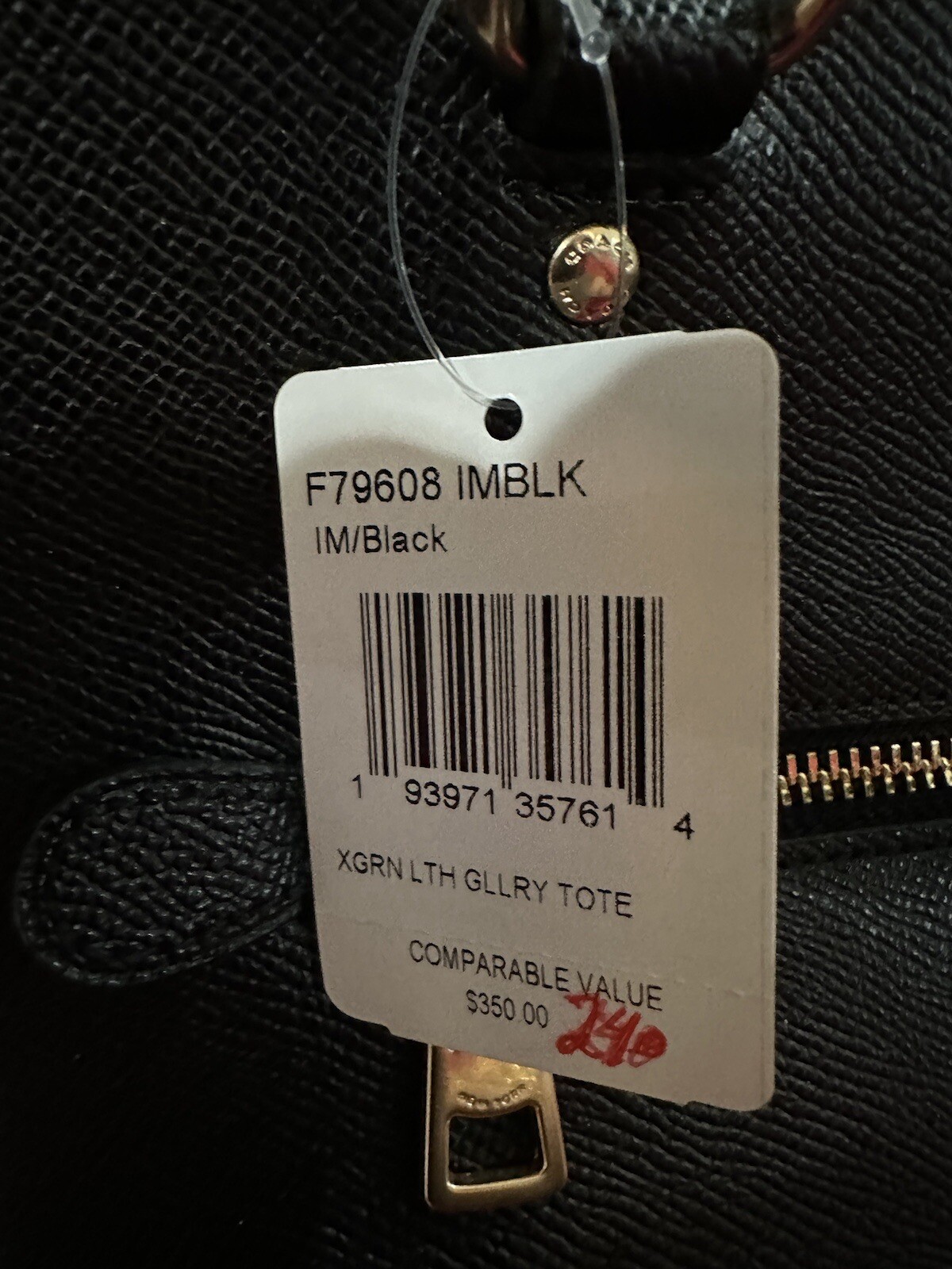 Coach (F79608) Signature Black Leather Gallery Tote Shoulder Handbag NWT $350