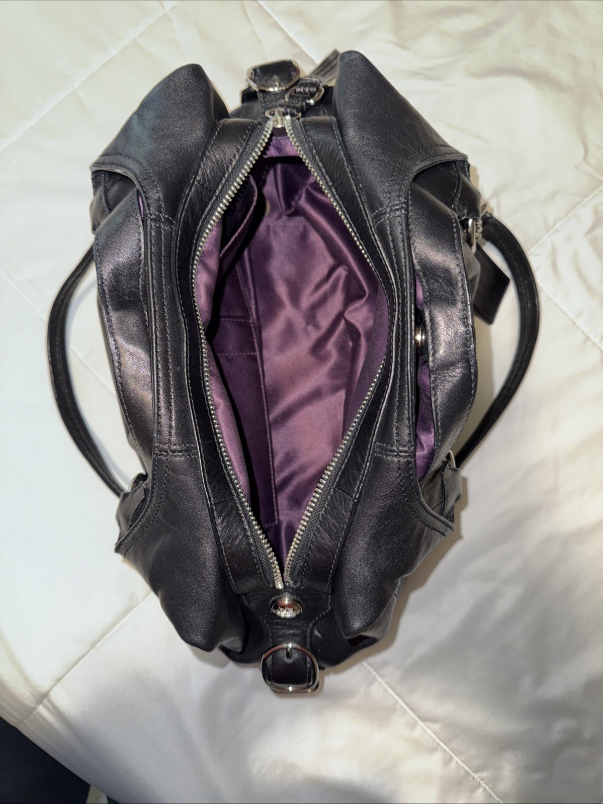Coach Black Shoulder Bag Buckle Accent, Madison Maggie Hobo Purple Lining 15742