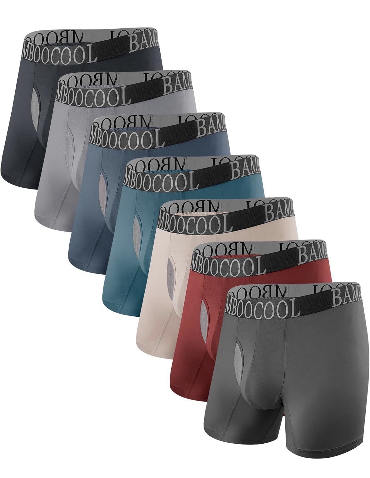 BAMBOO COOL 7 Pack Breathable Mesh Boxer Briefs With Fly Men’s M