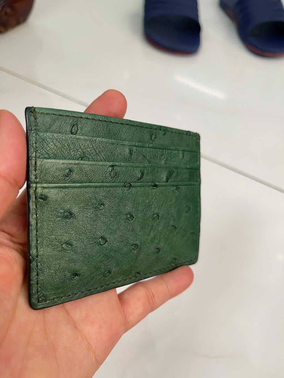Green GENUINE OSTRICH LEATHER SKIN CREDIT CARD HOLDER/ CARD HOLDER FOR MEN