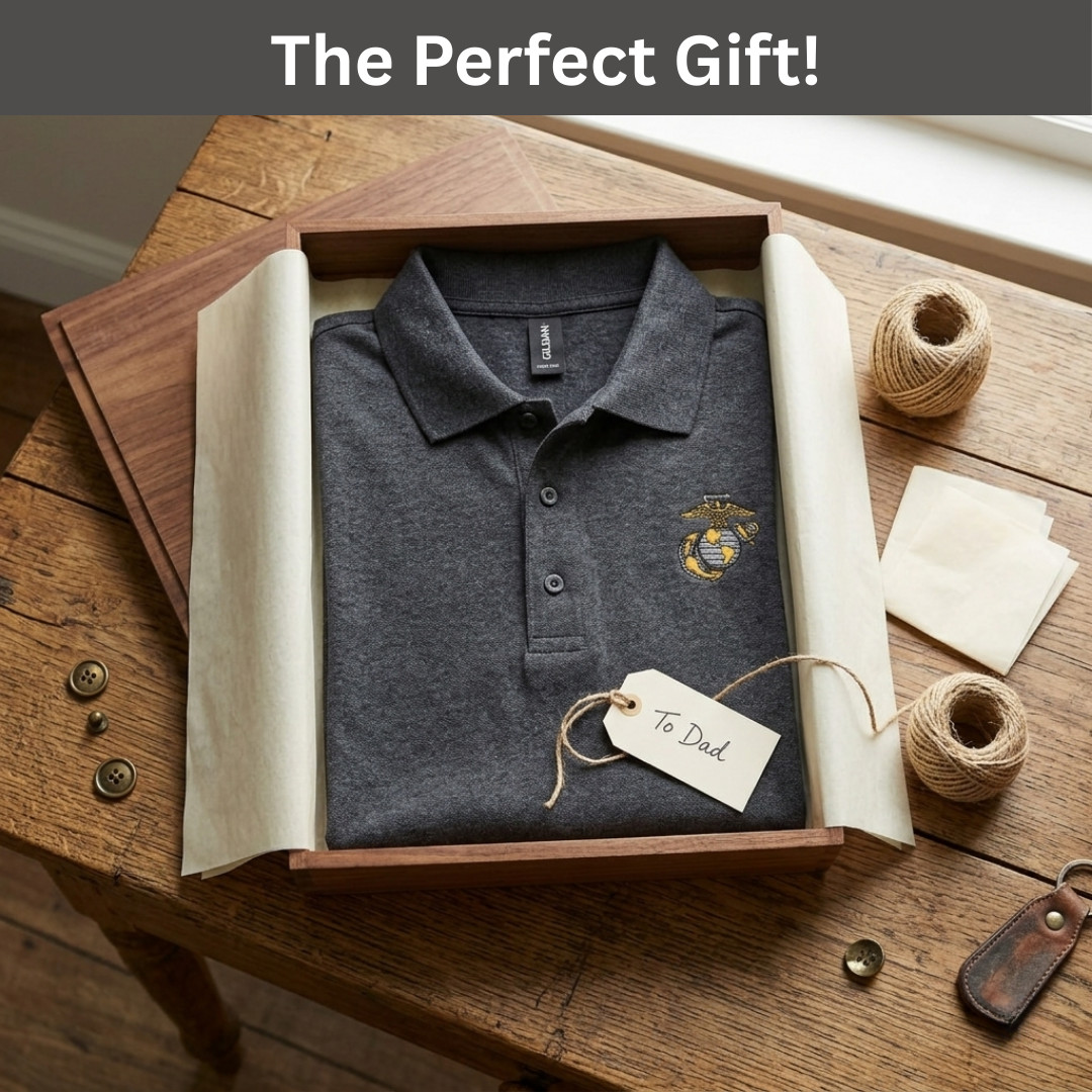 USMC EGA Eagle Globe Anchor Polo Shirt Dark Heather USMC Licensed -all sizes-