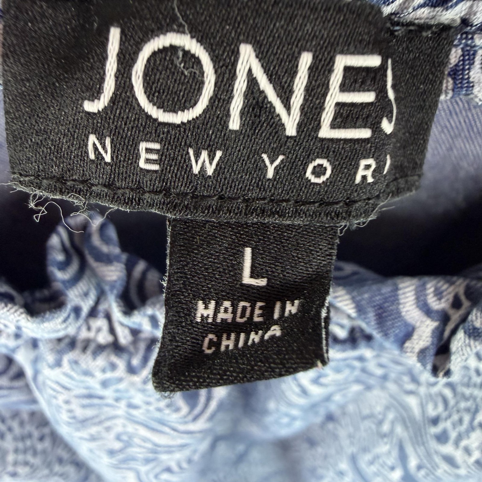 Jones New York Blouse Womens L Blue Paisley Tunic Off Shoulder 3/4 Sleeve