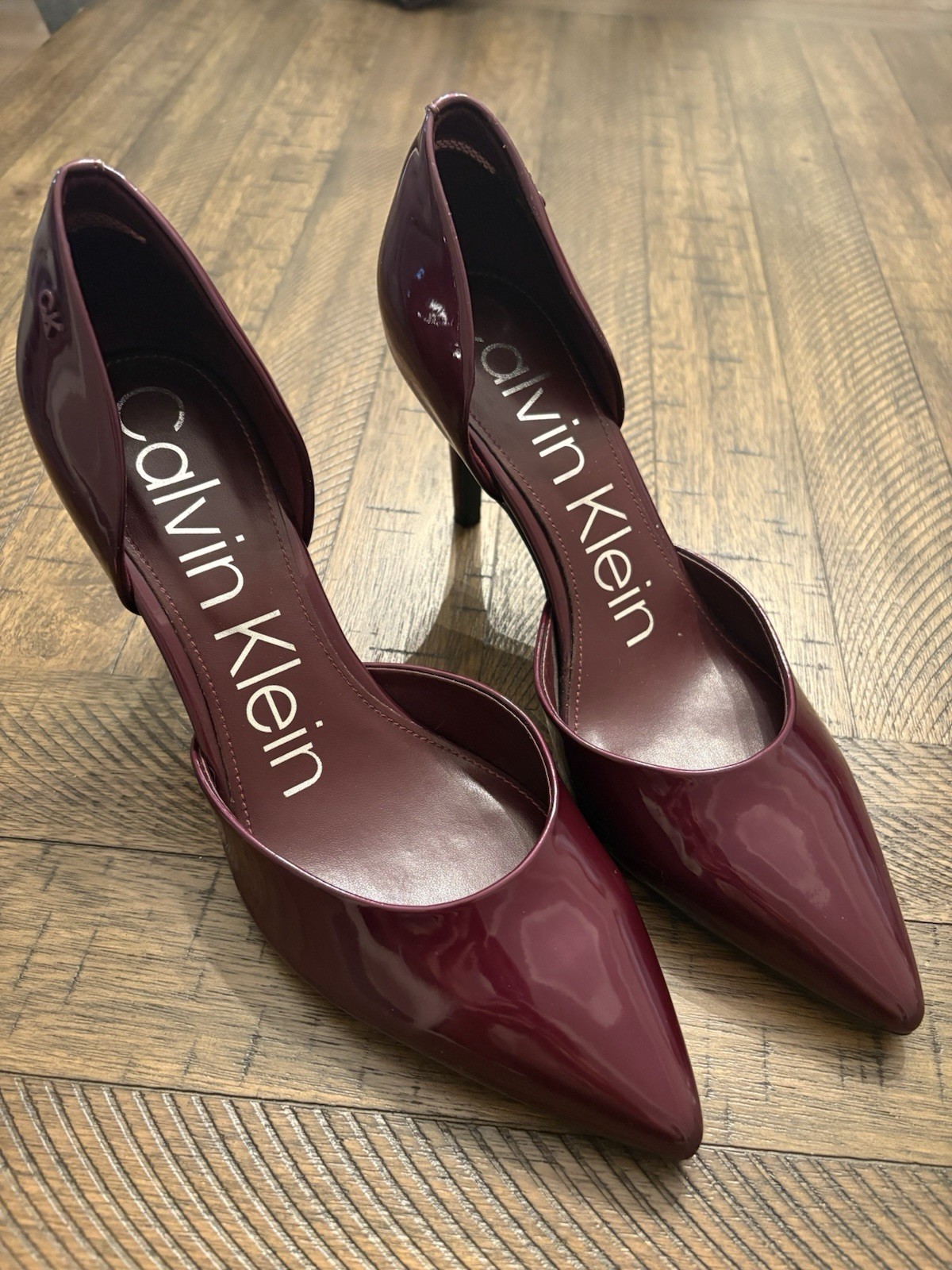 Calvin Klein Gloria d’Orsay 3.25 In. Stilleto Pumps in Wine. Size: 7