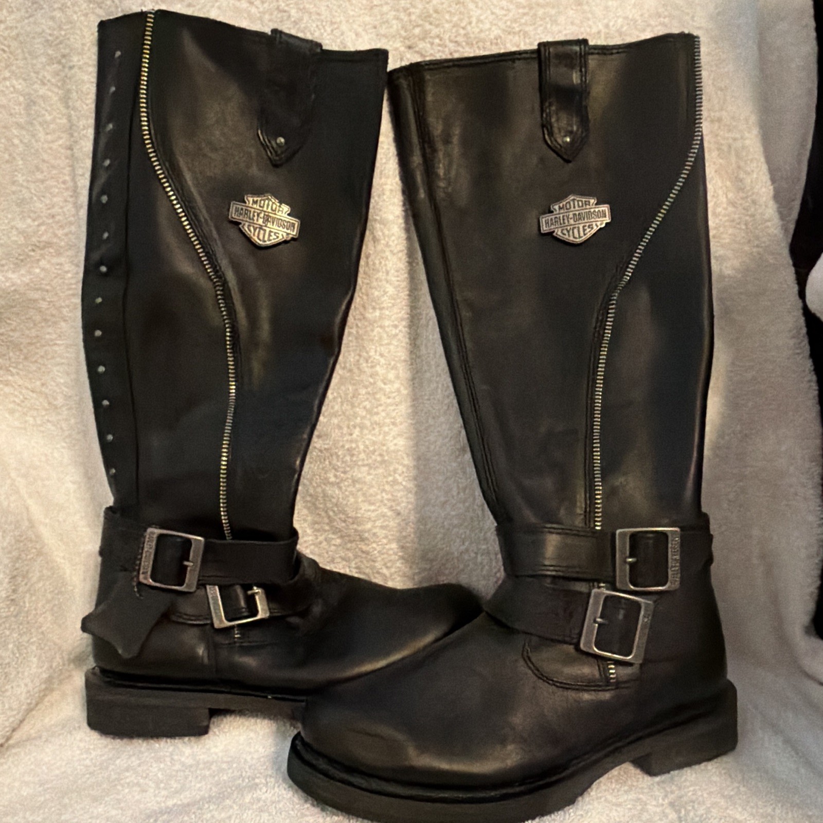 Harley-Davidson Women’s Tall Leather Biker Boots Size 6.5 Buckle & Studs