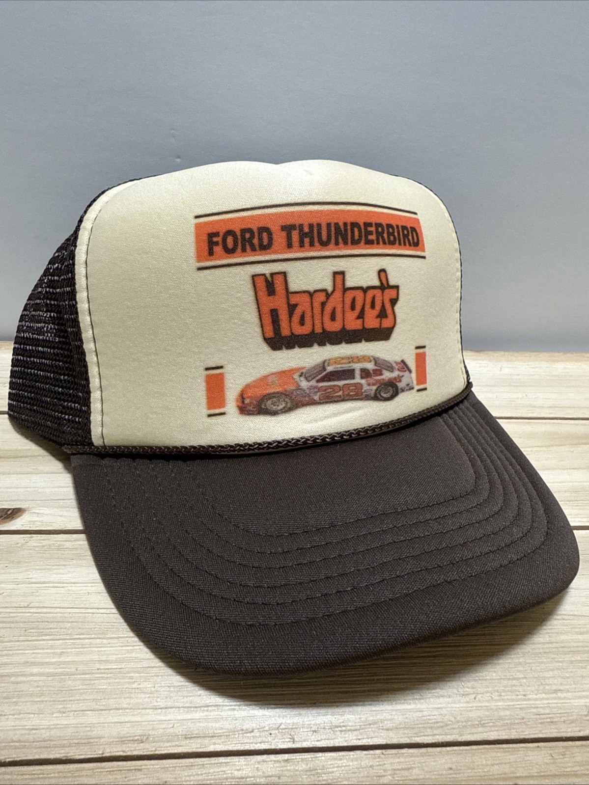 Hardee’s Ford Hat Vintage Trucker Hat snapback Tan Brown NASCAR Racing Hat