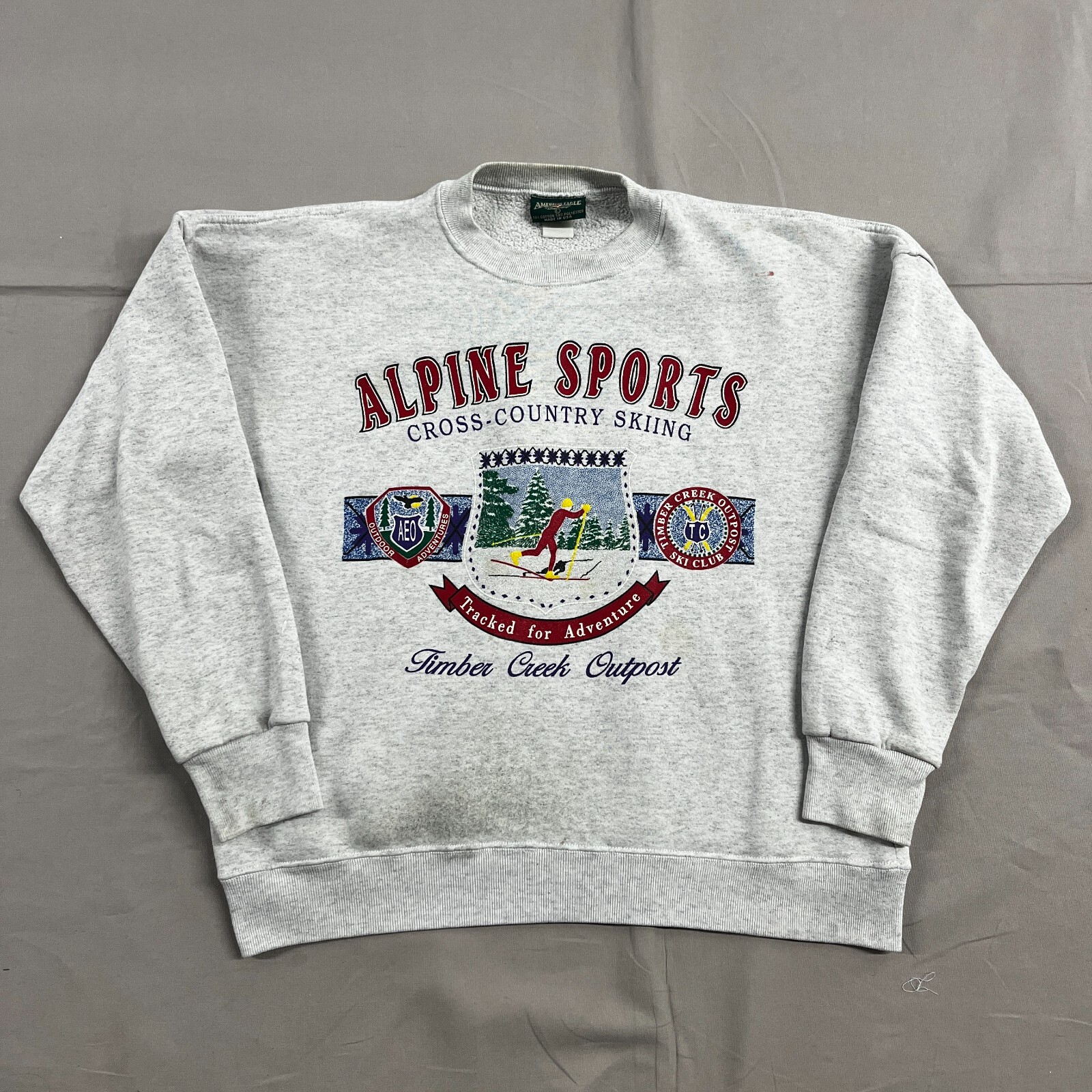 Vintage 90’s American Eagle Alpine Sports Cross Country Skiing Gray Crewneck L