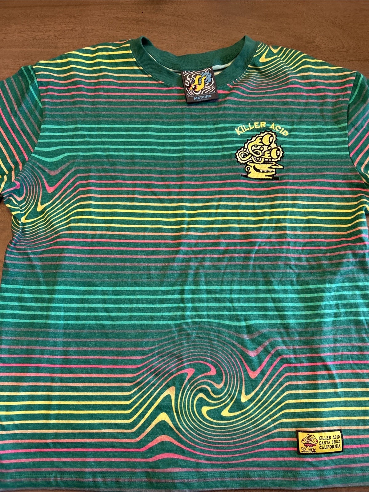 Killer Acid Spaced Out T-Shirt Striped Teal Green Medium M Tee
