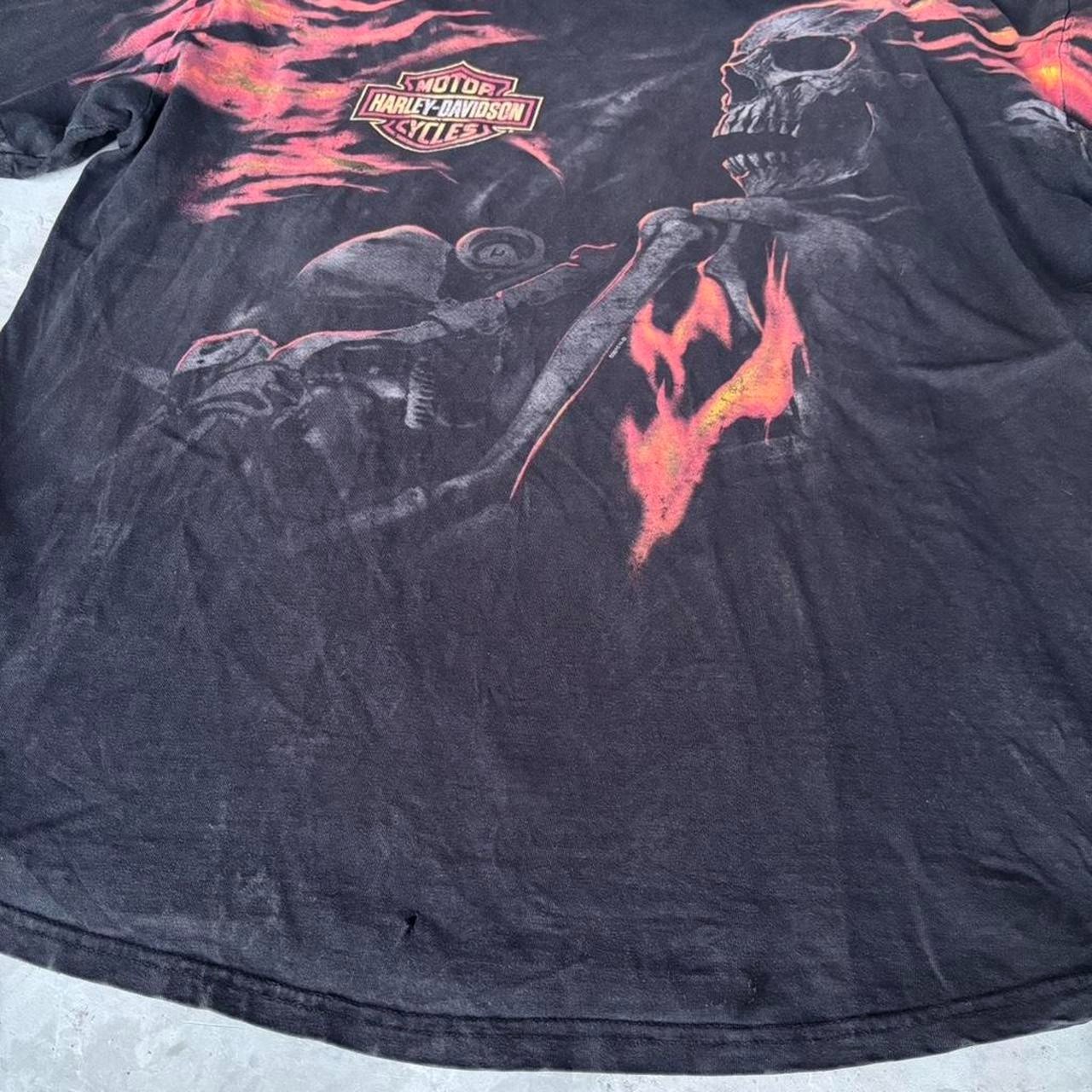 Y2K Harley Davidson Black Flame Skull AOP Waco Texas Biker T Shirt Mens Size XXL