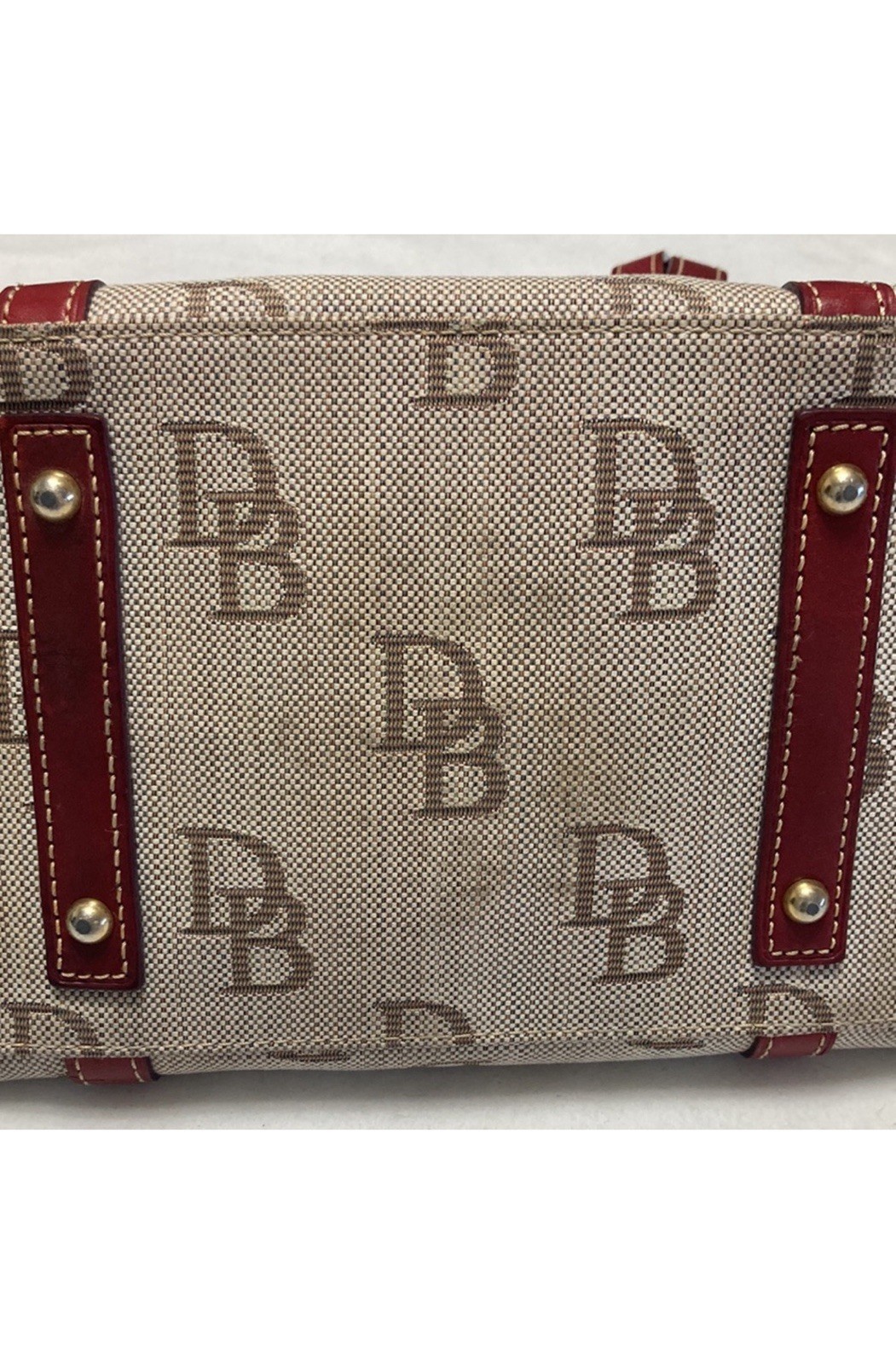 Dooney & Bourke Monogram Satchel Top Handle Zip Tassel Red Lined Gold