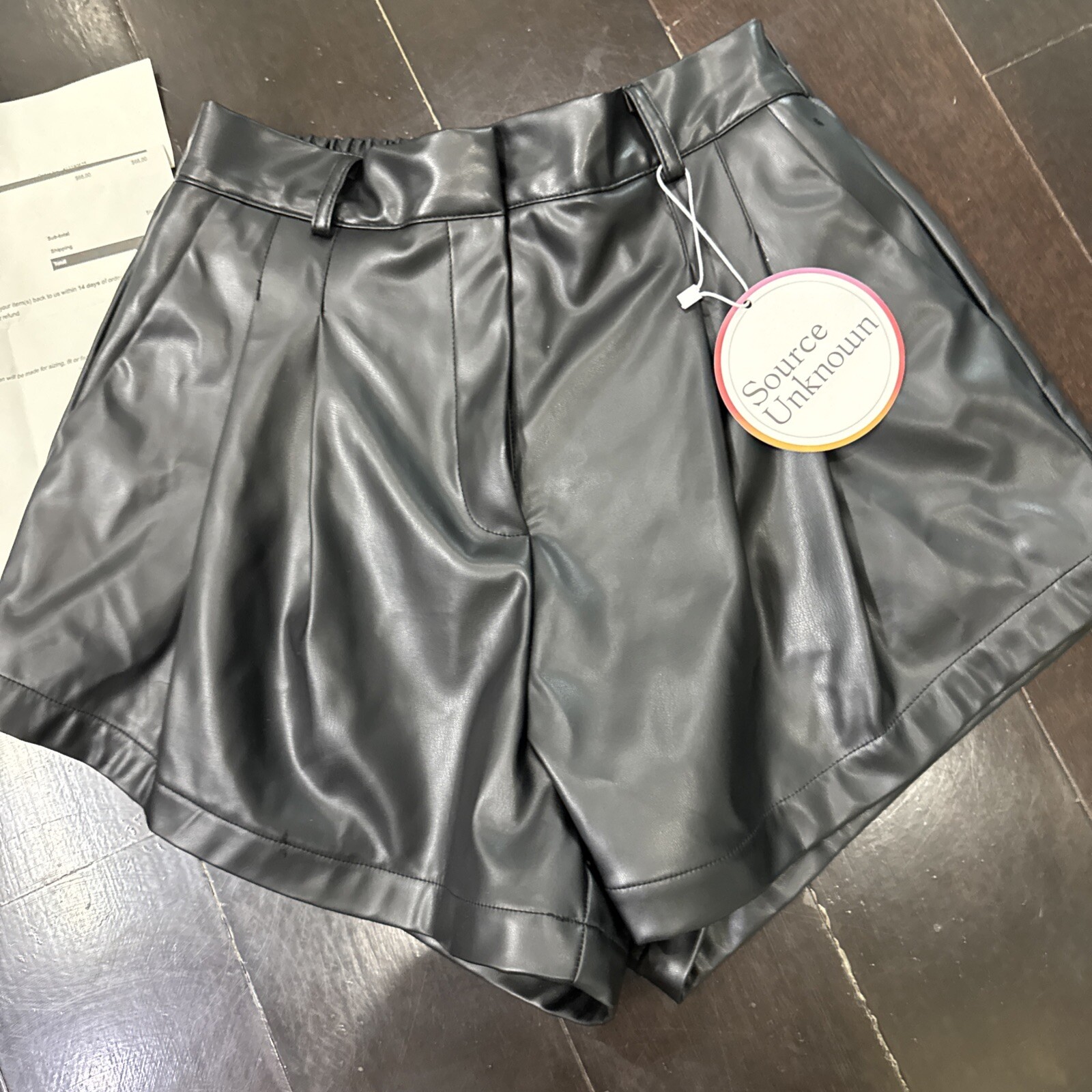 Source Unknown New With Tag Giacca High Rise Angled Leather Shorts Black S/M