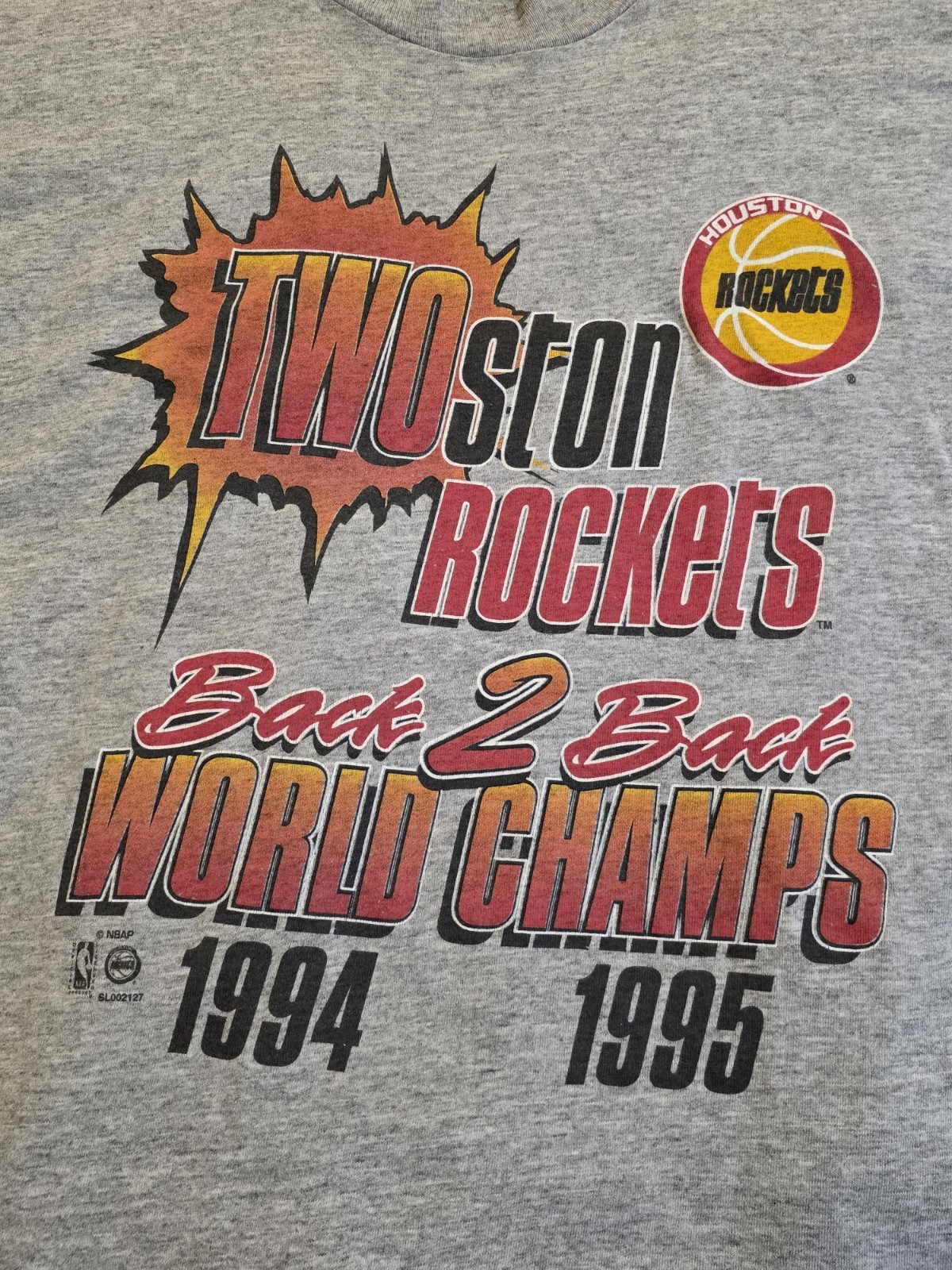Vtg 90s Houston Rockets Salem TWOston NBA Champions T Shirt Gray Men’s Size XL