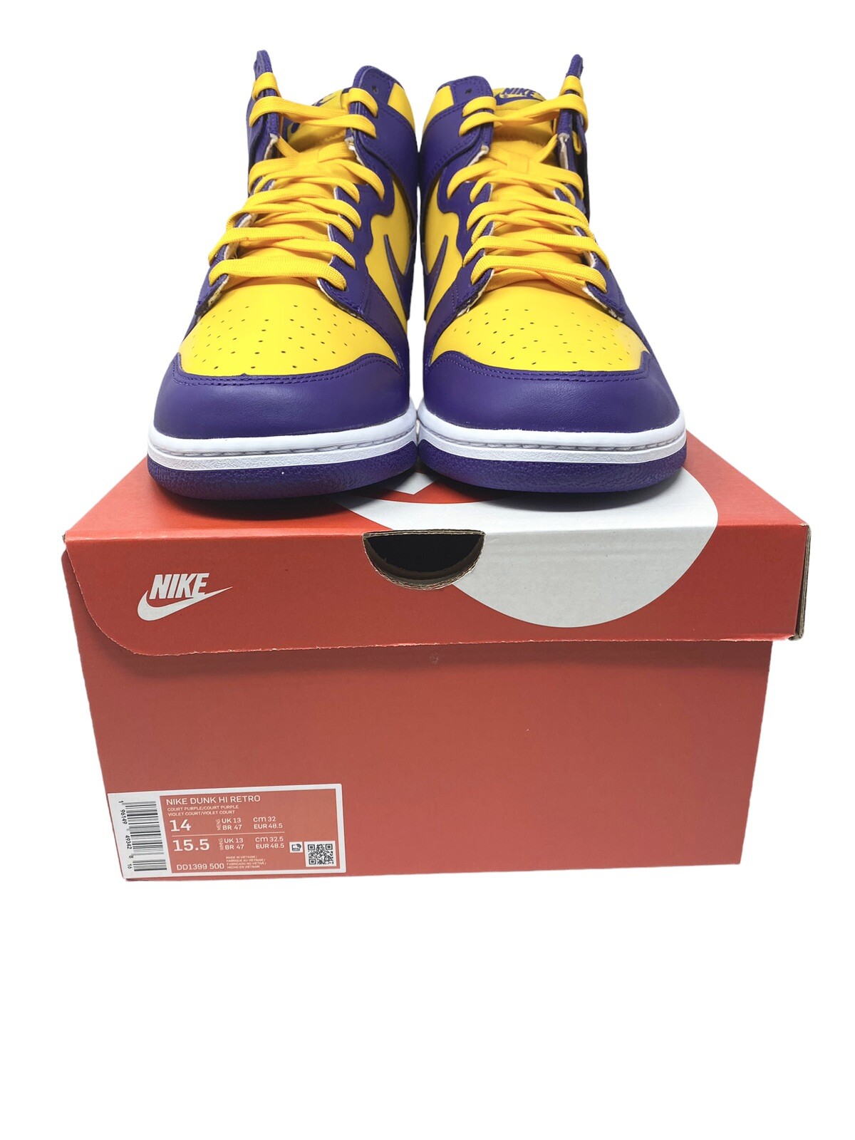 Nike Dunk High Retro Lakers DD1399500 Court Purple/University Gold/White Size 14