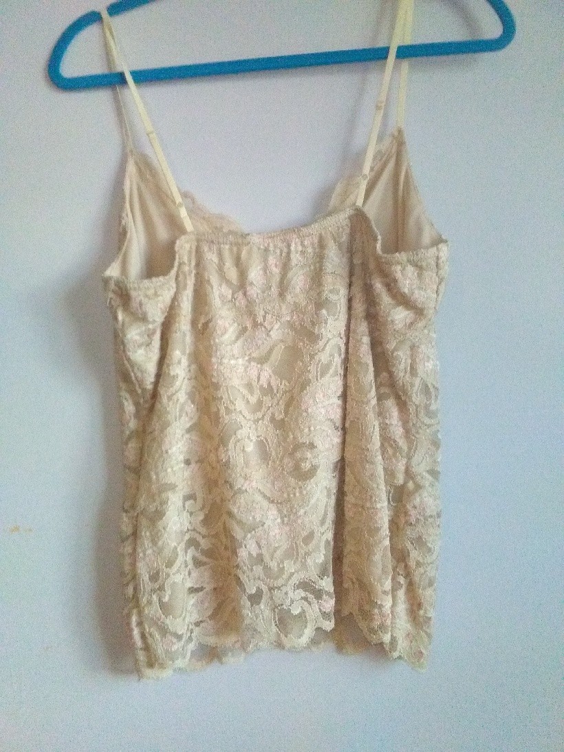 NWOT BOSTON PROPER Size Large TAUPE Lace Halter/W Spaghetti Straps Made in USA
