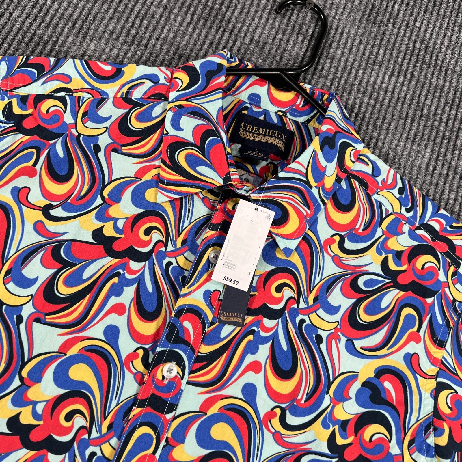 Cremieux Shirt Mens Large Blue Paisley Short Sleeve Button Up Party Casual New