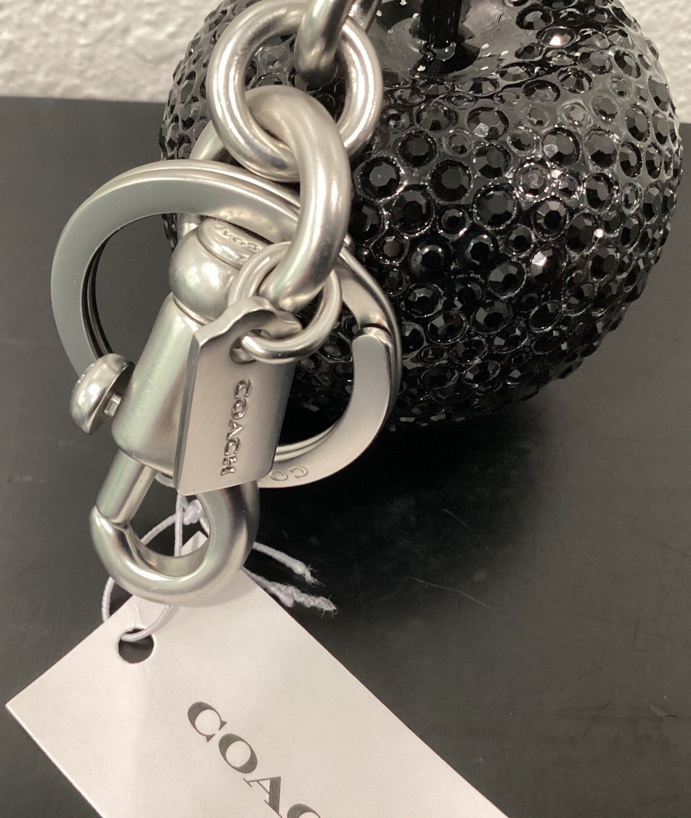 Coach Crystal Apple Black Bag Charm Keyring CCD29 2.0″ x 2.0″ Weighs 4.3 oz.