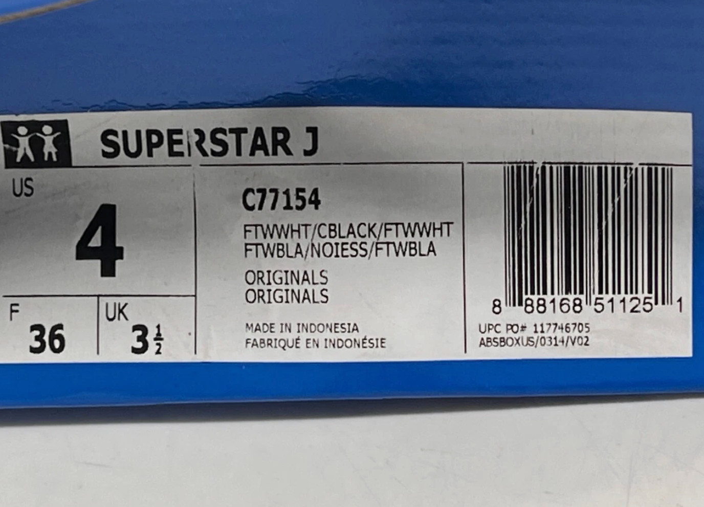 adidas Superstar J White w/ Black Shell Toe Kids Sneakers C77154