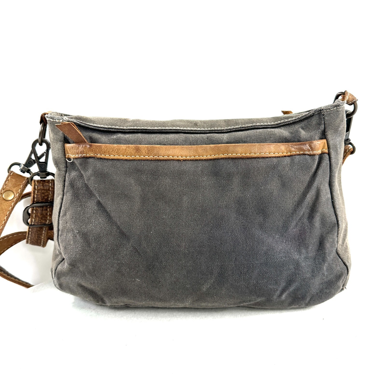 Myra Bag Gray Mint Green Canvas White Hair On Hide Leather Small Crossbody Bag