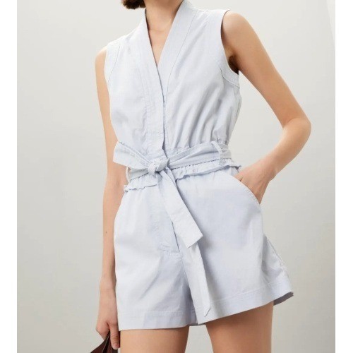 Derek Lam White Denim Romper US 6 IT42 Tie Waist Sleeveless Shorts Outfit