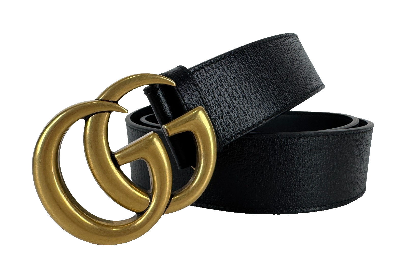 Gucci New Auth 105 cm 42 in Black Leather Gold GG Marmont Belt Dust Bag