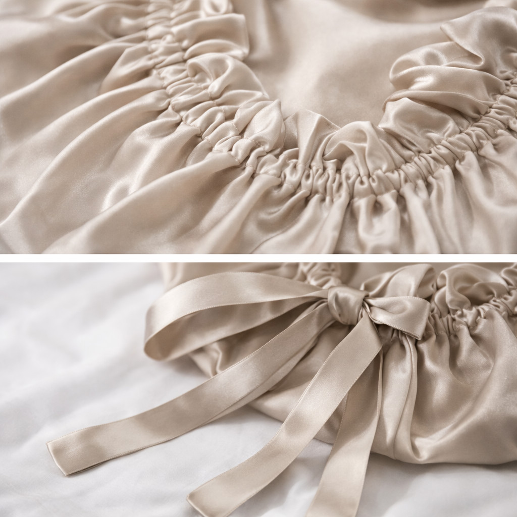 100% Mulberry Silk Double Layer Bonnet, Adjustable Non Slip Sleep Cap
