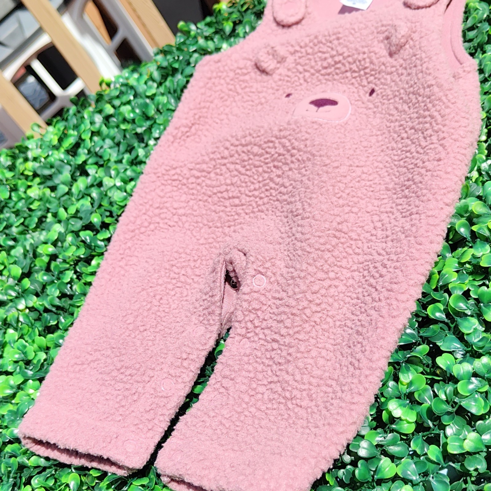 Carter’s Unisex Baby 0-3M Pink Fleece Sleeveless Overall One-Piece Bear