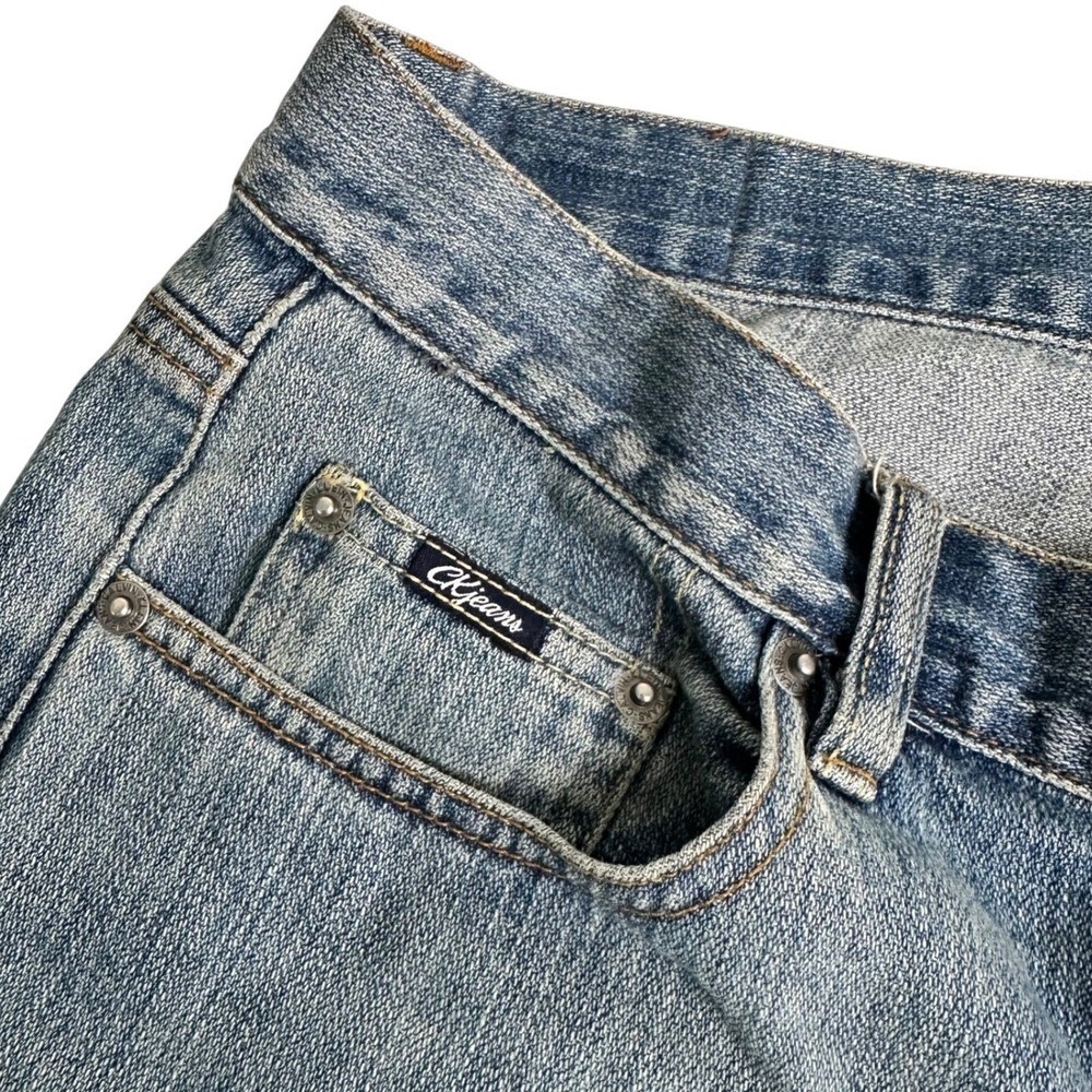 Calvin Klein Jeans Denim Women 8 Blue Straight Leg Mid Rise Ribbon Bow Hem Slit