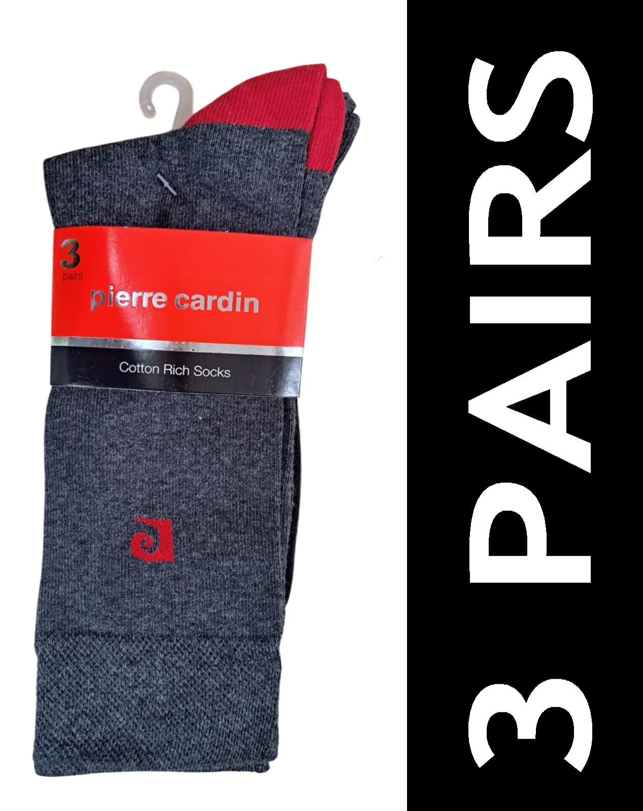 PIERRE CARDIN | Mens 3 PACK Grey Tipped Socks | One Size UK 7-11 EU 40-46