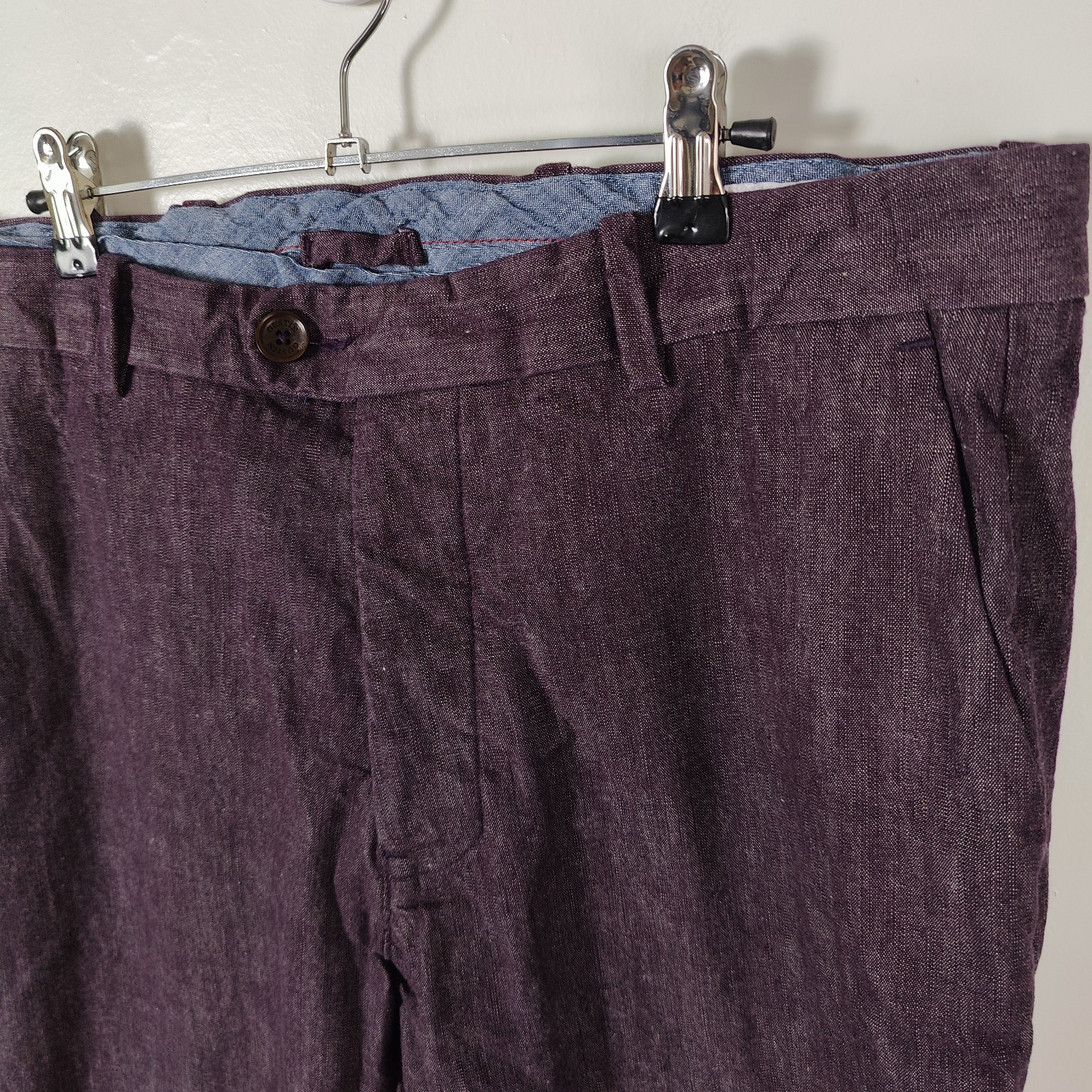Gustin Chambray Chino Pants 38×36 Straight Washed Purple Cotton Twill USA #118