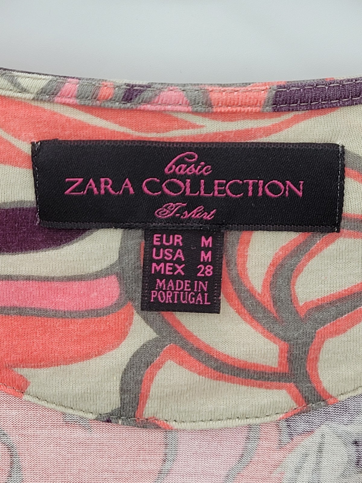 Zara Collection Top Womens Medium Pink Tan Black Artsy Knit Pullover Boho
