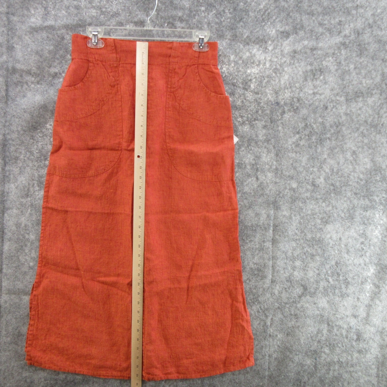FLAX Designs Linen Skirt Small Solid Orange Maxi Pull-On Elastic Waistband New