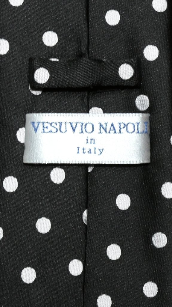 Vesuvio Napoli BLACK with WHITE Polka Dots NeckTie Handkerchief Matching Tie Set