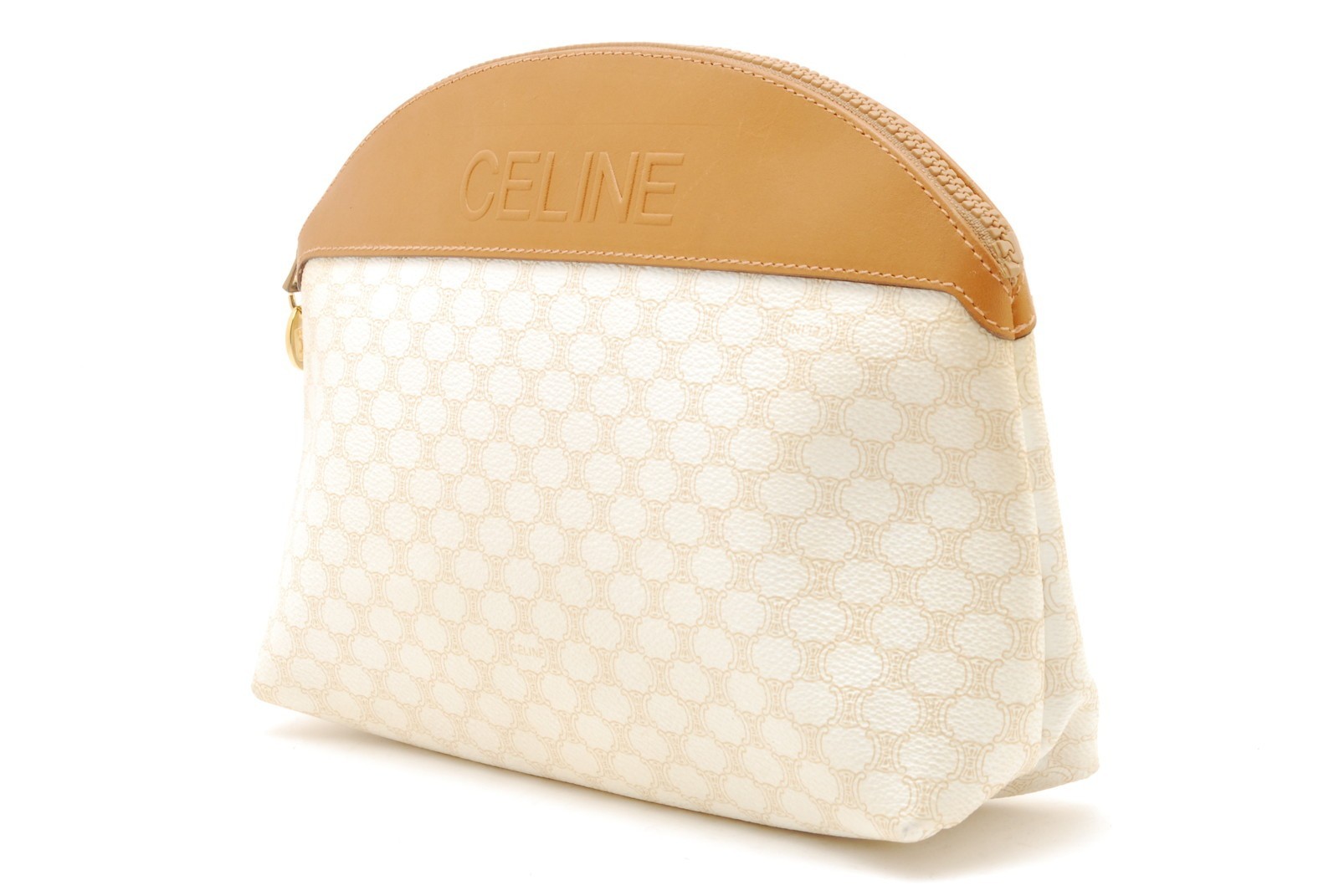CELINE Vintage Clutch Hand Bag Pouch Macadam PVC Leather White Brown Auth #1200