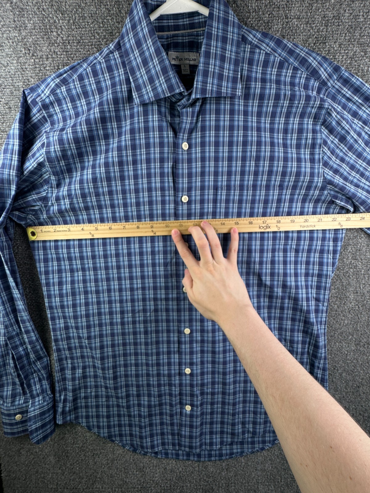 Peter Millar Blue Plaid Long Sleeve Button Up Shirt Men Large Cotton Nylon Span