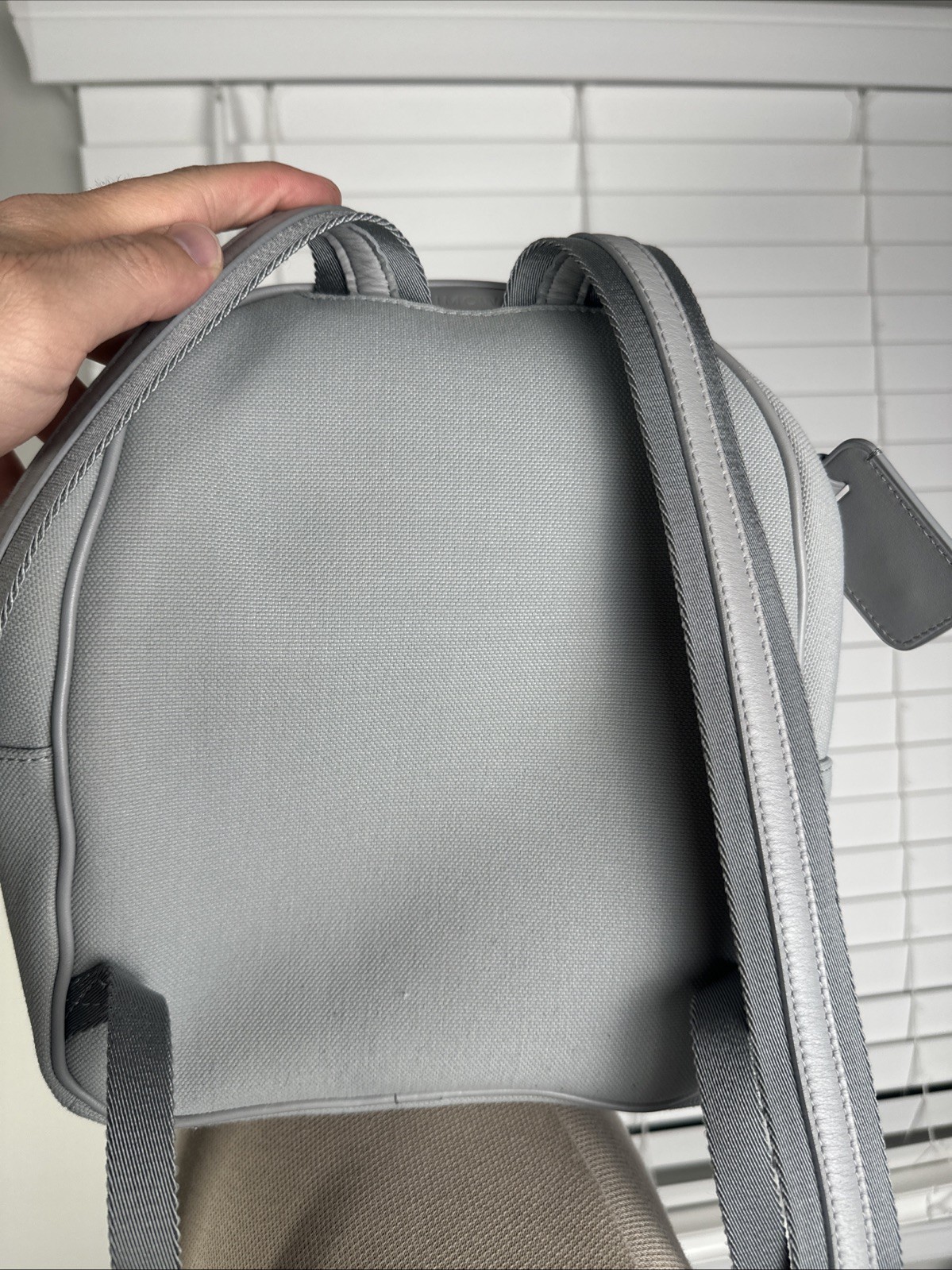 RIMOWA Never Still Canvas Mini Backpack Light Grey Silver Hardware Made In Italy