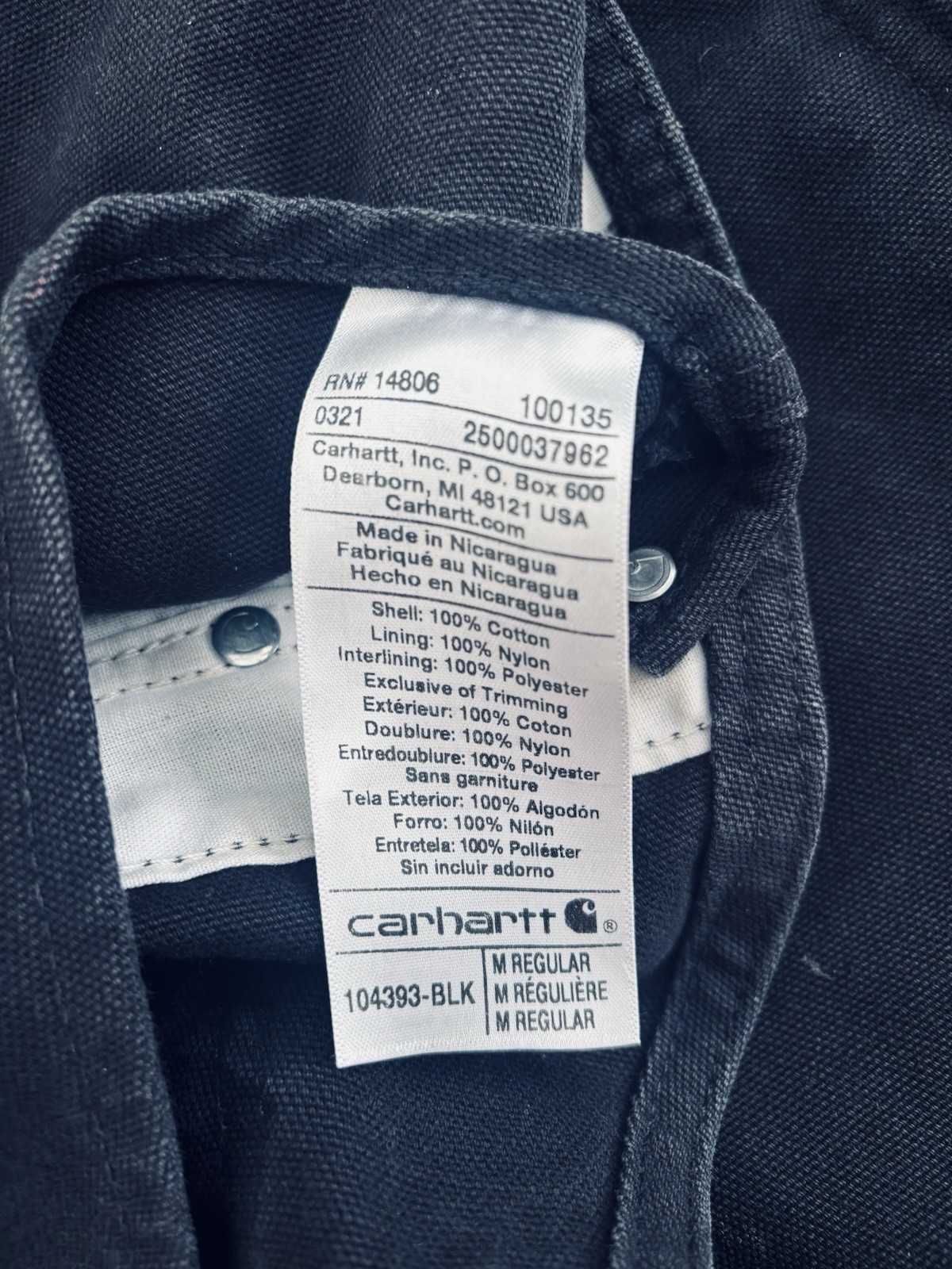 Carhartt Men’s Bib Overalls 104393 Black Size M Work Pants Overalls Insulated