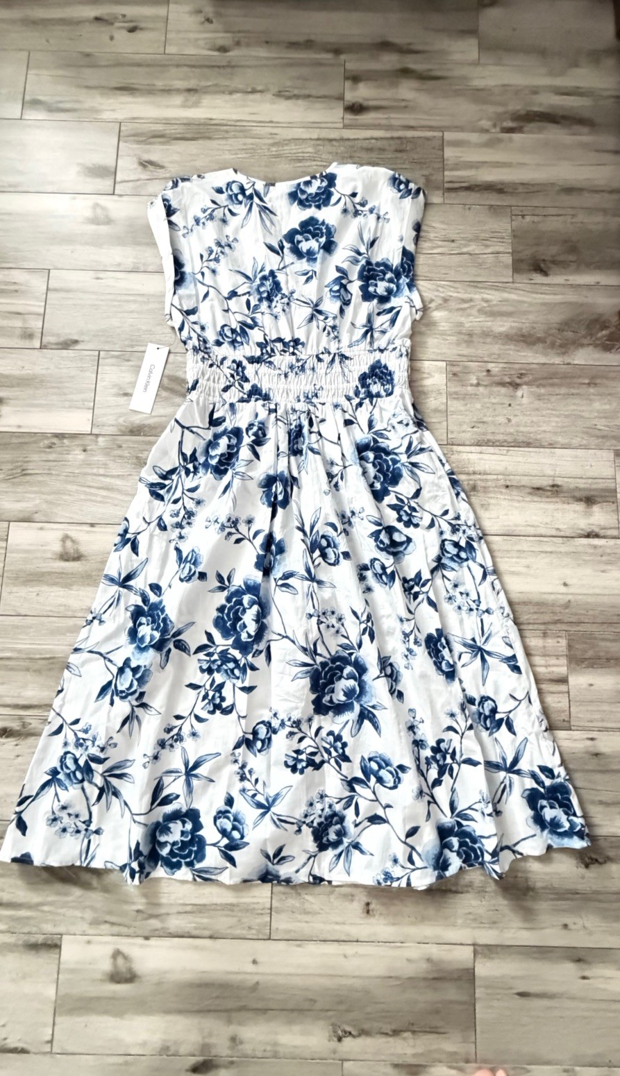 NWT Calvin Klein 100% Cotton Maxi Dress Women’s Size 10 White Blue Color $149