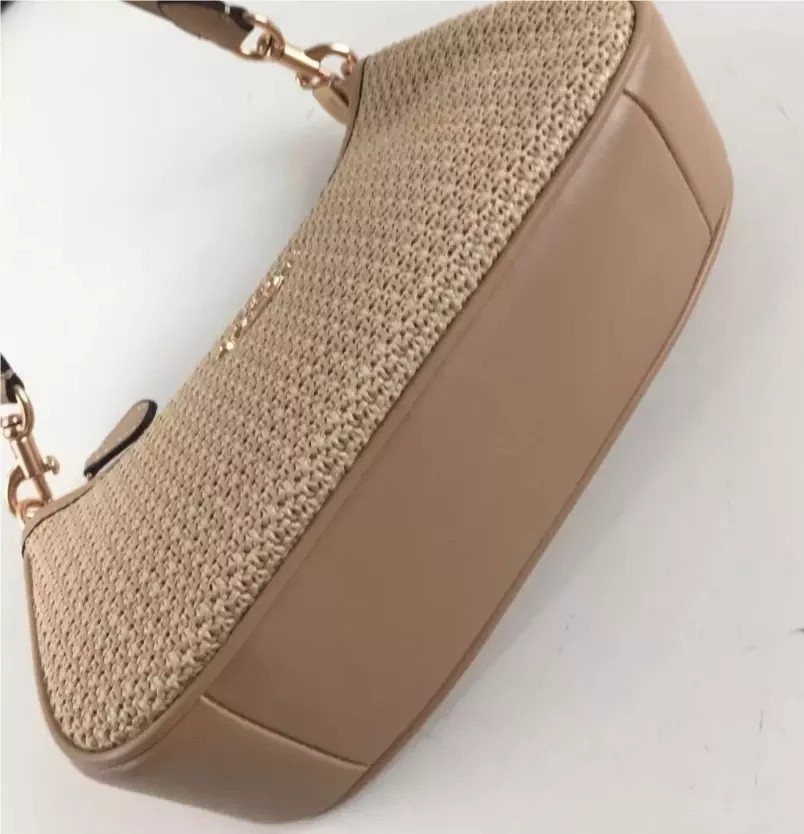 COACH CR350 Teri 2way Shoulder Bag Straw Leather Latte Multi outlet New
