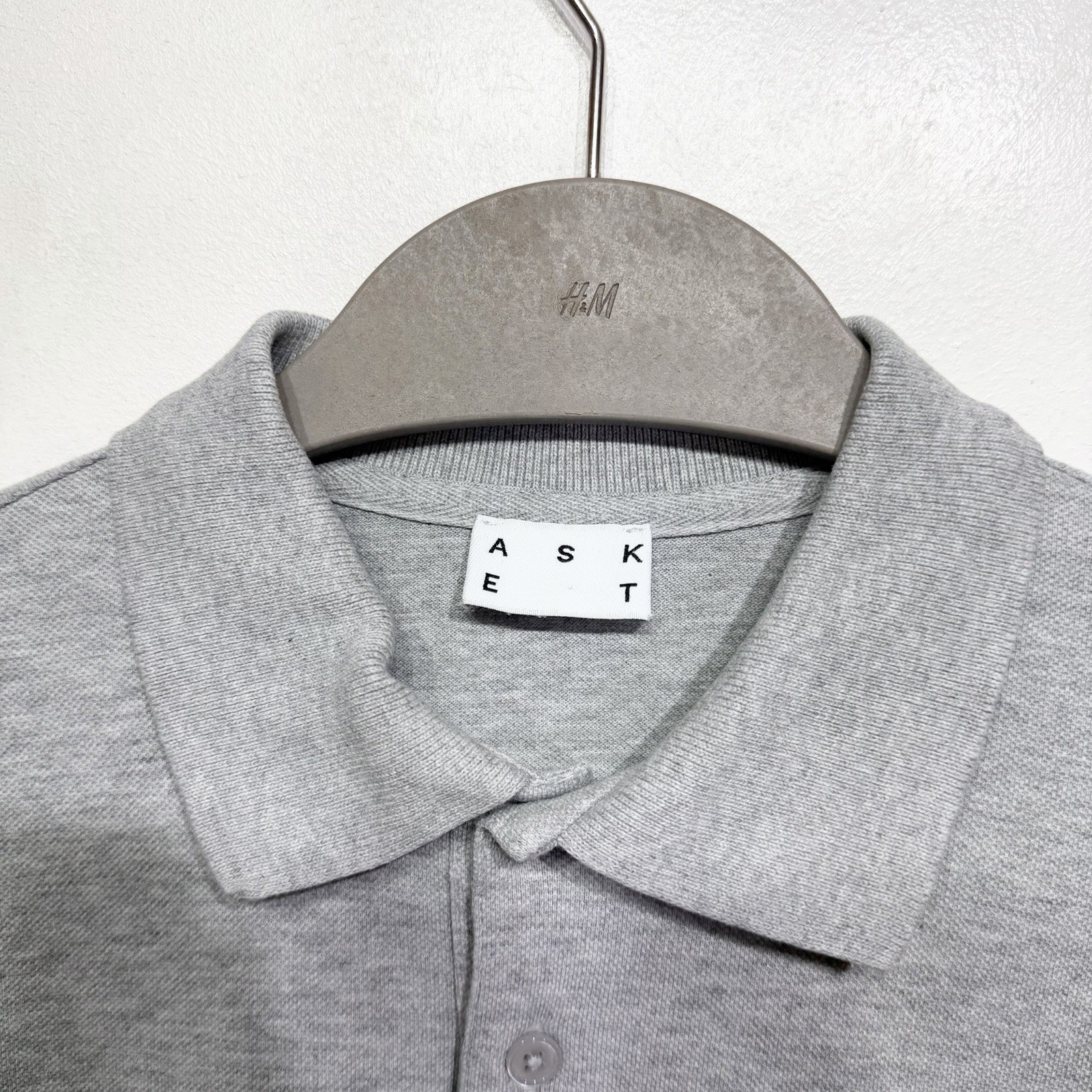 Asket Pique Polo Shirt Grey Long Sleeve Organic Cotton Regular Men’s Size XS