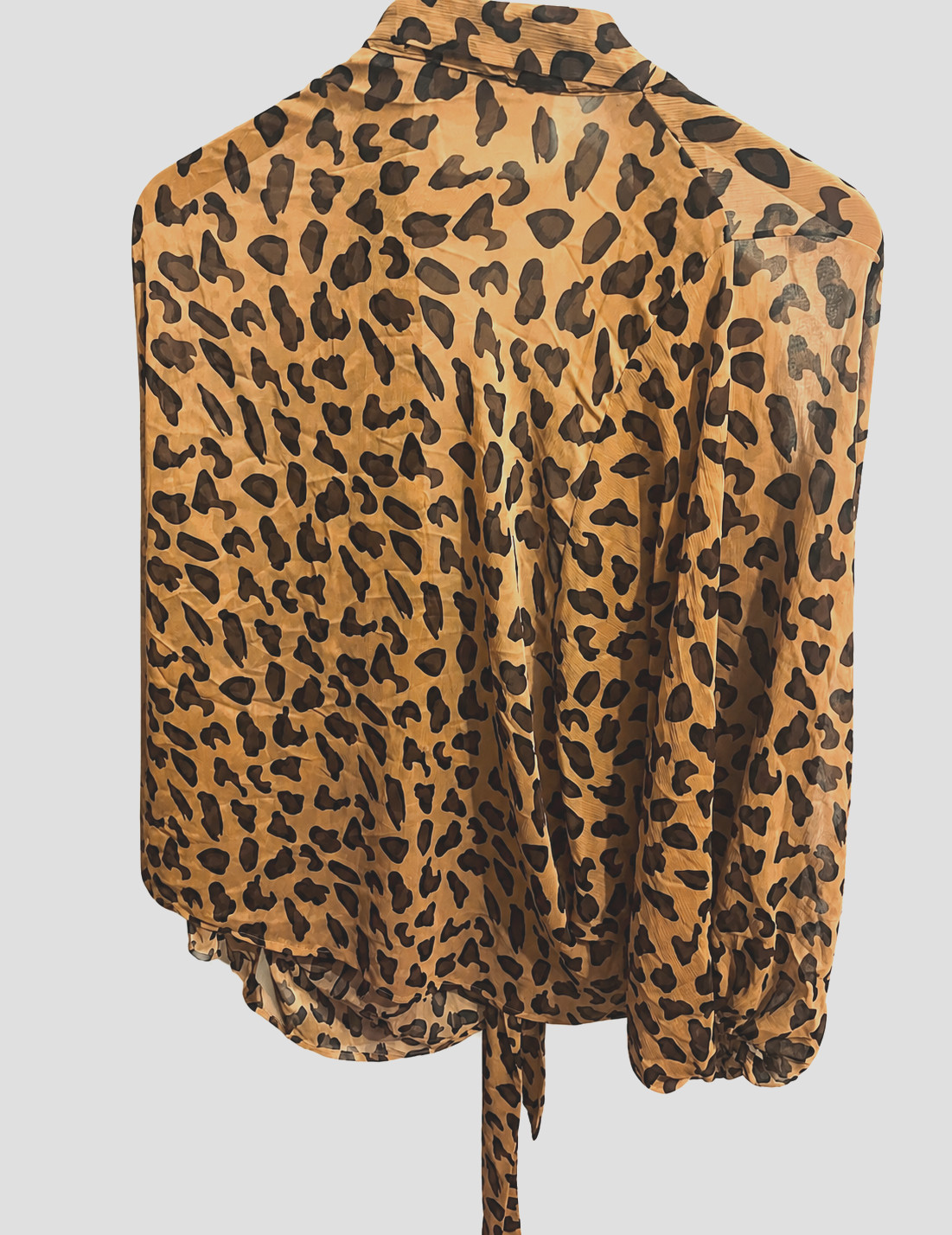 Colleen Lopez sheer tie-front top leopard animal print wrap blouses L cover-up