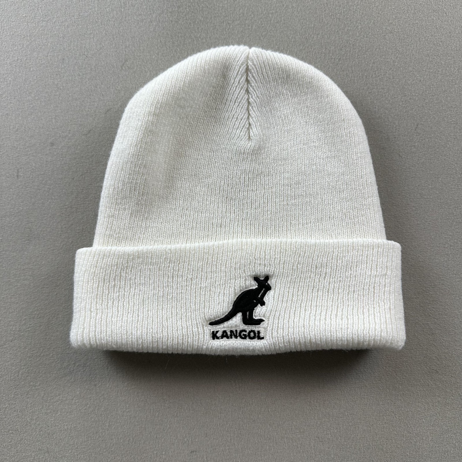 Vintage Kangol Beanie Hat Cap White Logo Knit Ribbed Cuff Hip Hop Kangaroo 90s