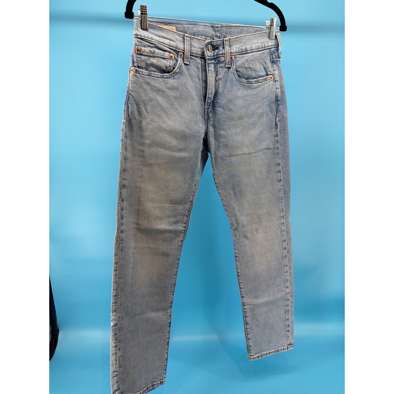 Levis Premium 502 Regular Taper Jeans Mens W29 L30 Light Wash Blue Denim