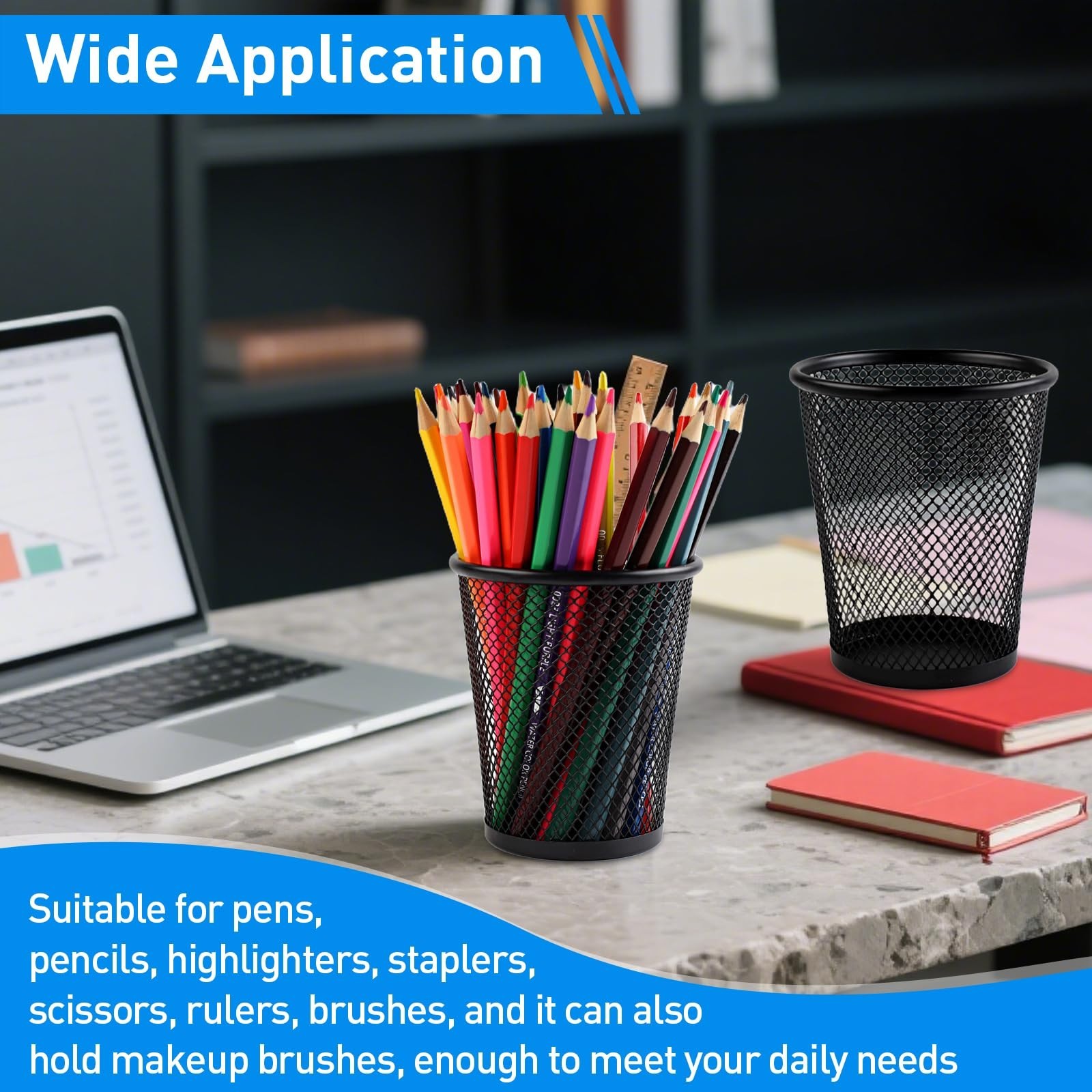 AZUREAL Pencil Holder 2 Pack, Black Mesh Desk Pen Holders, Premium Metal Pen …