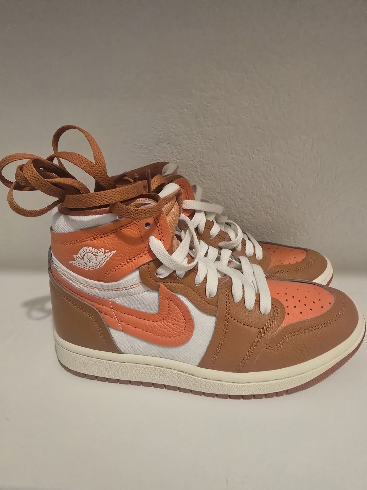 Jordan Air Jordan 1 Mid Apricot High Top Sneakers Orange Brown White Lace-Up