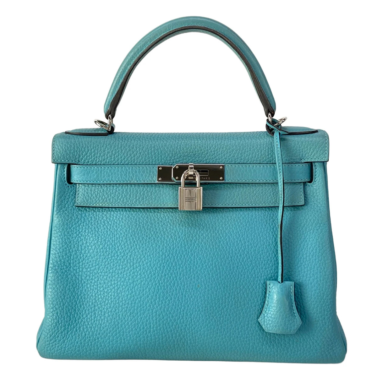HERMES Kelly 28 Blue Saint-Cyr Taurillon Clemence T Handbag