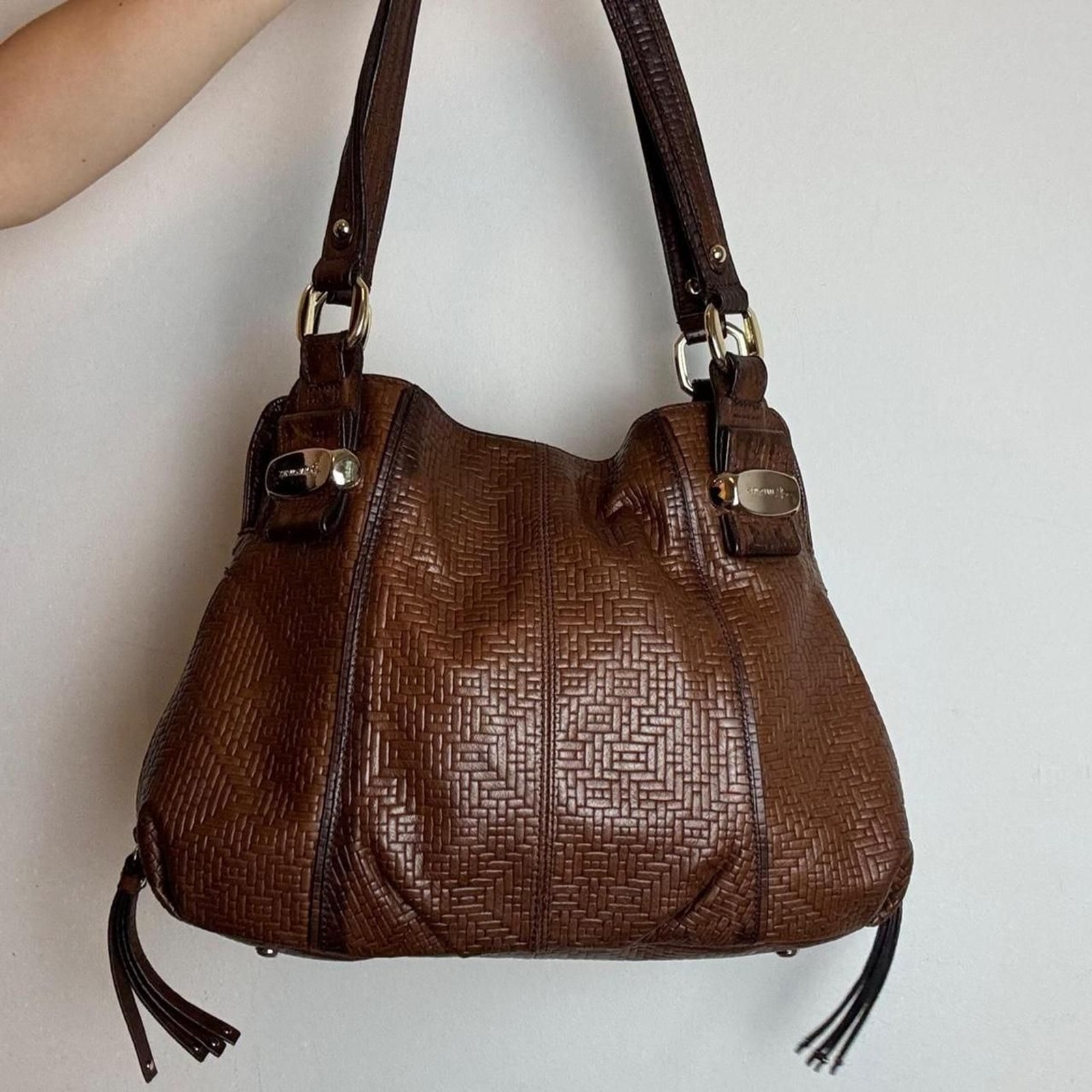 B. Makowsky Vintage Y2K Brown Leather Slouchy Hobo Bag with Gold Hardware