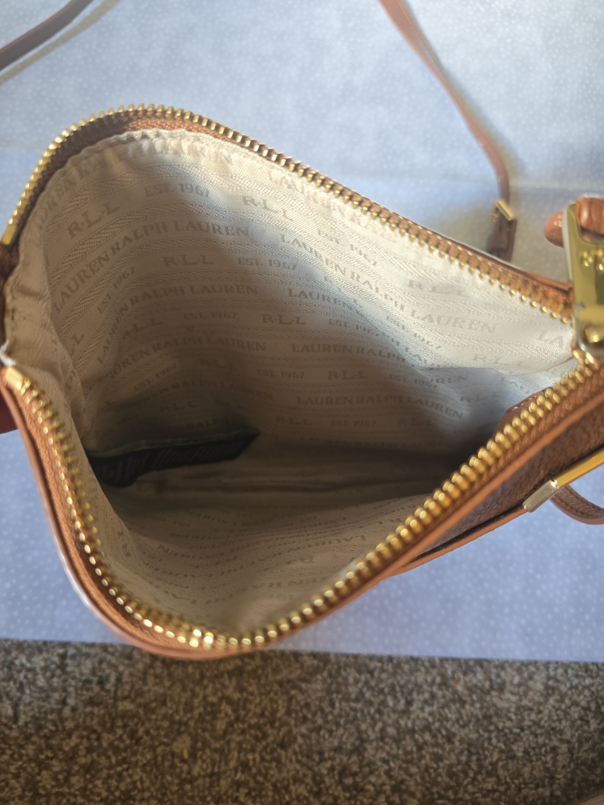 Lauren Ralph Lauren Acadia II Camel Color Crossbody Adjustable Strap Purse