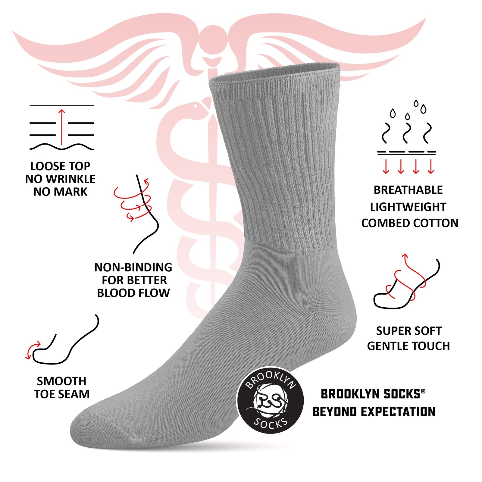 Thin Combed Cotton Diabetic Socks, Loose, Non-Binding Low-Crew Socks (Size 7-11)
